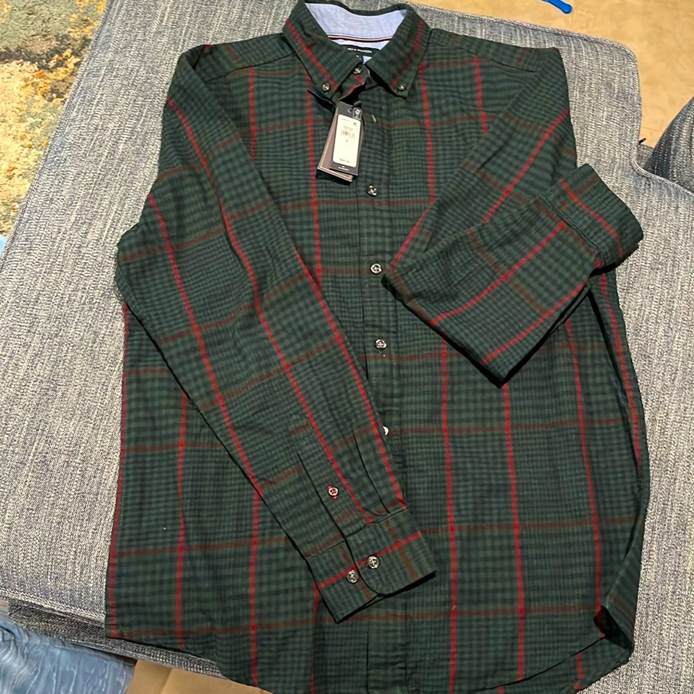 TOMMY HILFIGER Mens Classic Plaid Button-Down Shirt